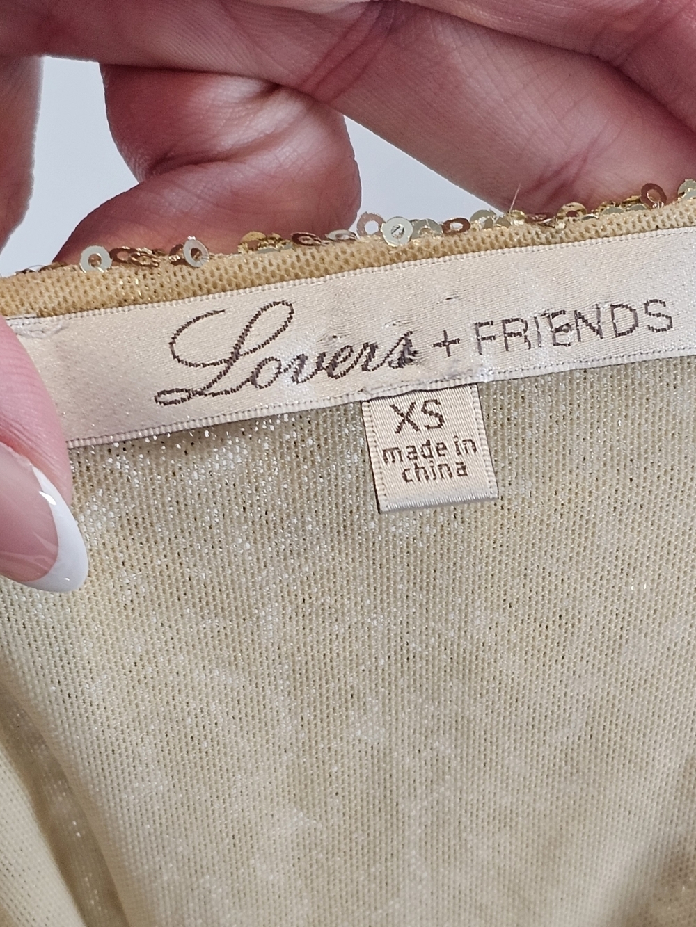 Lovers + Friends Gold Sequin Cowl Neck Waterfall Tank Sz XS - Picture 7 of 9